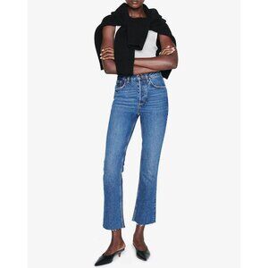 Anine Bing Lara Jeans Mid Indigo Size 26 Cropped Raw-edge
